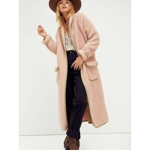 We The Free Irresistable Sherpa Teddy Maxi Cardigan Sweater Coat in Pink Large